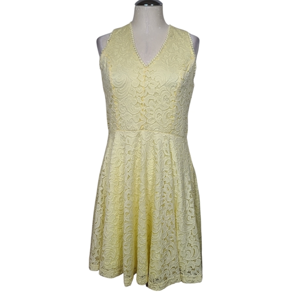 Francesca's Yellow Sleeveless V Neck Back Zipper Dress M